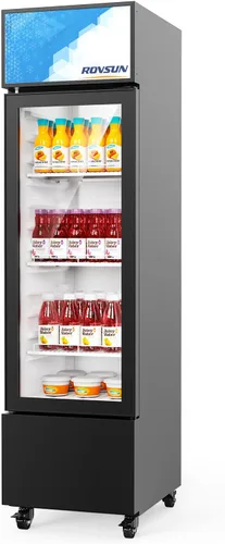 Vista 12 de ROVSUN Refrigerador Comercial con Vitrina de 3 Pies Cúbicos, Enfriador Refrigerador de Bebidas con Puerta de Vidrio Exhibidor Refrigerador c/LED