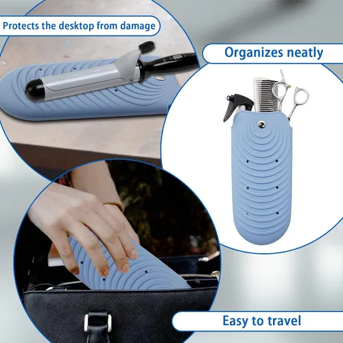 Vista 4 de Funda de silicona aislante de calor para herramientas de peinado del cabello, rizadores y planchas planas, cubierta de viaje antideslizante, pequeña