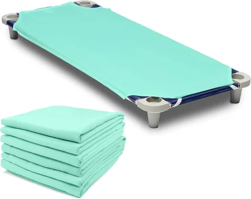 Vista 9 de Rollee Pollee Sábanas de microfibra azul para cuna, súper suaves y duraderas con bucles elásticos, ideales para preescolar y guardería para siestas