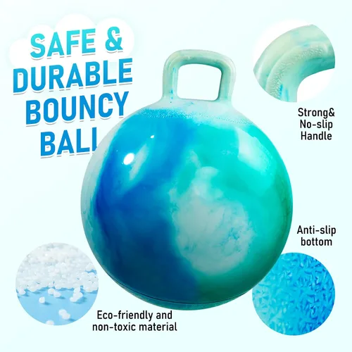 Vista 3 de U&C Planet Hoppity - Bola inflable de 18 pulgadas con asa para niños de 3 a 6 años Hoppity Hop Sit and Bounce Jumping Hopping con bomba y caja