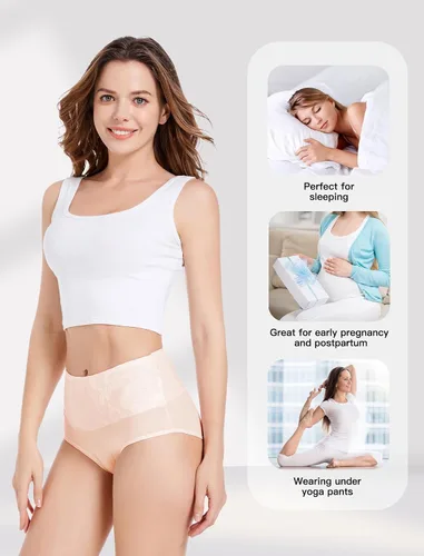 Vista 6 de HAVVIS Bragas Ropa Interior de Mujer de Algodón Cintura Alta Control Abdominal Panties Rosa Jacquard para Damas Multipack Calzoncillos 01 - Paquete