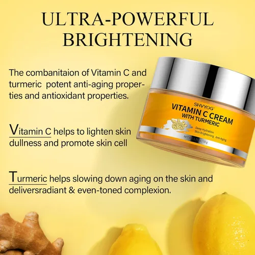 Vista 8 de SHVYOG Hidratante facial con vitamina C, crema facial de cúrcuma, hidratación antienvejecimiento, crema reafirmante e iluminadora para manchas