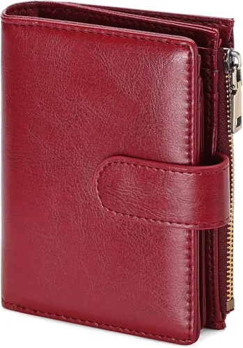 Vista 24 de GAEKEAO Cartera pequeña de cuero vegano con bloqueo RFID plegable para mujer, tarjetero compacto con bolsillo con cremallera y ventana