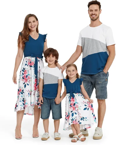 Vista 10 de PATPAT Conjuntos de verano a juego para la familia, vestidos y camisetas para mamá y yo, conjuntos de camisetas casuales para vacaciones
