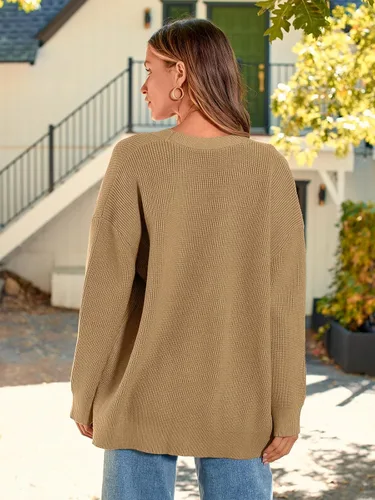 Vista 6 de LILLUSORY Cárdigan de gran tamaño para mujer, ropa de otoño, de tela, cuello en V, con botones frontales, informal, de moda