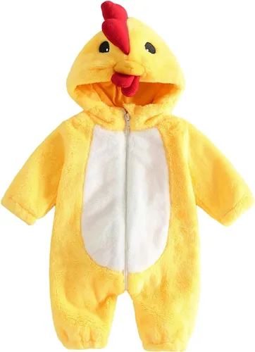 Vista 8 de Mameluco con capucha para bebé, niña, niño, disfraz de pollo de Halloween Amarillo