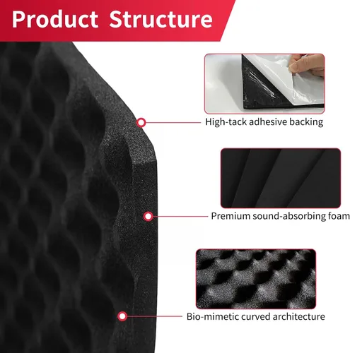 Vista 9 de Paneles de espuma acústica autoadhesivos de 0.787 in de grosor, diseño de ondas de huevo, acolchado de absorción de sonido para estudios