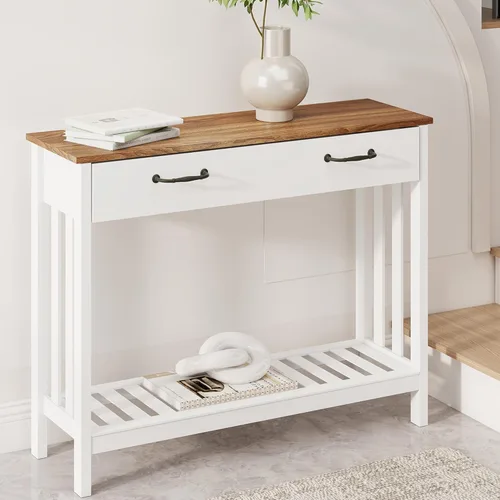 Vista 9 de TaoHFE Mesa de entrada negra con cajón, mesa consola estrecha moderna de madera con almacenamiento, mesa de pasillo, mesas de sofá para sala