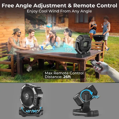 Vista 4 de 68HRS - Ventilador de campamento para correr con luz, batería recargable de 20000 mAh, potentes 4 velocidades y oscilación automática, temporizador