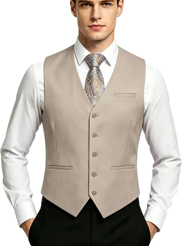 Vista 2 de DiBanGu Chaleco de traje para hombre Vestido formal de negocios Light Khaki