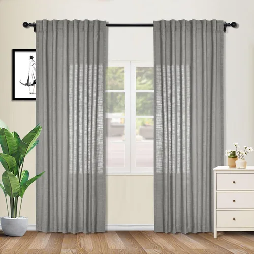 Vista 16 de cololeaf Cortinas de lino naturales de 63 pulgadas de largo, cortinas neutras con bolsillo para barra, pestaña trasera, oscurecimiento de la Aqua