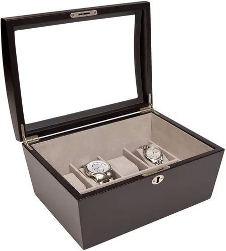 Vista 9 de Mele Co Royce - Caja de madera con tapa de cristal de bloqueo personalizada para relojes y accesorios