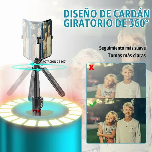 Vista 2 de Soporte extensible de 86 pulgadas con rotación de 360° para selfie y trípode con control remoto inalámbrico Bluetooth dual y 2 luces LED de relleno
