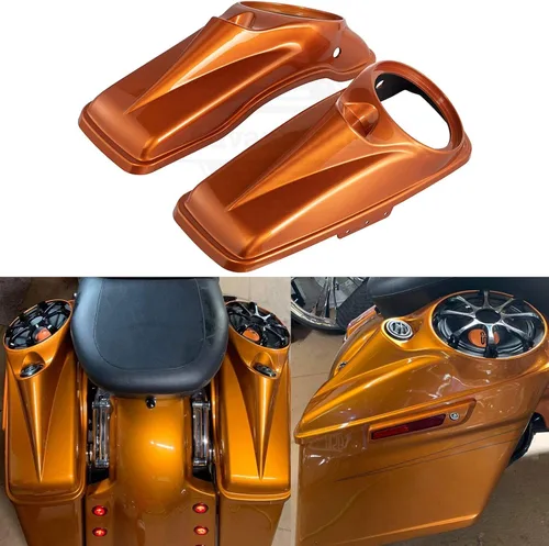 Vista 5 de Tapas para bocinas de motocicleta aptas para 2014+ Harley Touring Hard Saddle Bags - Whisky ámbar, 8 pulgadas Amber Whiskey