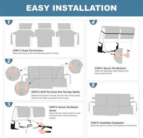 Vista 6 de Genina Fundas de sofá para 3 cojines 100% impermeables Fundas de sofá para sofá reclinable Fundas de sofá de 3 plazas para sofás reclinables