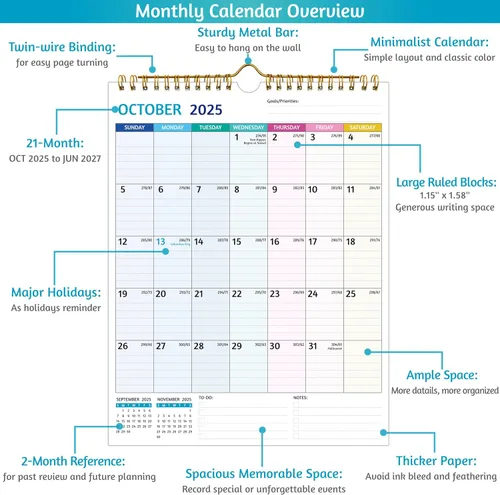 Vista 3 de Calendario de pared 2026-2027: úsalo ahora hasta junio de 2027, calendario de pared 2026-2027, 21 calendarios mensuales, 8.5 x 11 pulgadas