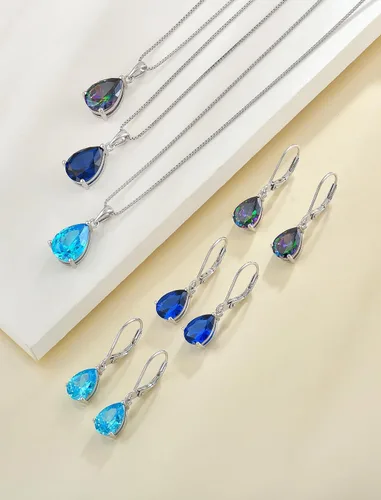 Vista 5 de YL Aretes colgantes de plata de ley, aretes solitarios con cierre de palanca de 0.276 x 0.394 in, joyería de piedra natal de lágrima para mujer