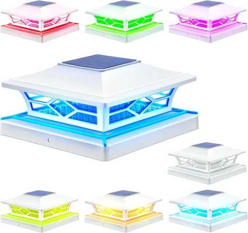 Vista 11 de APONUO - Luces solares para postes, paquete de 4, 2 modos de brillo, luces solares para postes automático encendido/apagado, impermeables