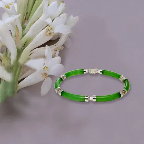 Vista 3 de JewelryWeb - Pulsera de plata de ley 925 con segmento de tubo de jade - Pulsera de ónix - Pulsera de jade verde (0.197in x 7.5 pulgadas de largo)
