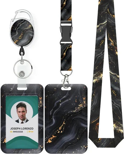 Vista 30 de Uniclife Porta credenciales deslizante floral con carrete retráctil y mosquetón con clip para cordón desmontable, protector de tarjeta vertical