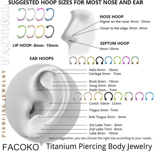 Vista 7 de 8 anillos de titanio G23 para tabique de herradura, anillos de nariz de 16G, bolapinchos, barra circular de herradura, septum para mujeres