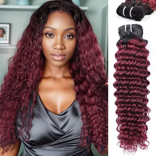 Vista 30 de Manojos de cabello humano ondulado profundo de 12, 14, 16 pulgadas, paquetes de ondas de agua, 100% sin procesar, 10A, cabello humano virgen