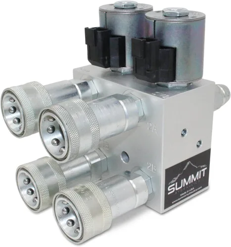 Vista 3 de Summit Hydraulics Kit multiplicador hidráulico, válvula divisor/desviadora SCV con acopladores JD estilo antiguo con caja de interruptores