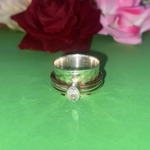 Vista 7 de Anillo giratorio hecho a mano de plata de ley 925 / anillo giratorio martillado / anillo giratorio de 3 tonos/anillo de banda bohemio/anillo