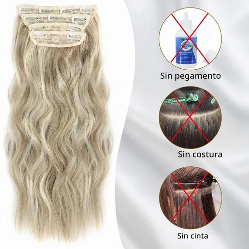 Vista 7 de 4 piezas de extensiones de cabello rizado con clip, color dorado oscuro, mezcla de rubio beige, sintético de 20 pulgadas de largo, extensiones