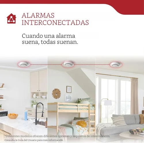Vista 4 de Kidde, 20SAR, detector de humo cableado, batería de reserva AA, interconectable, indicadores de luz de advertencia LED