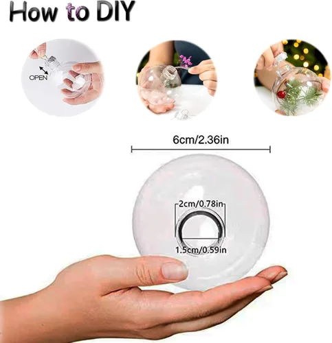 Vista 2 de 12 bolas rellenables de plástico transparente para bricolaje, bolas de Navidad de 2.36 pulgadas