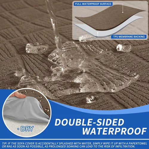Vista 3 de MAXIJIN Funda impermeable para sillón de sala de estar, 1 pieza elástica con brazos, protector de muebles lavable para perros y mascotas (S, café)