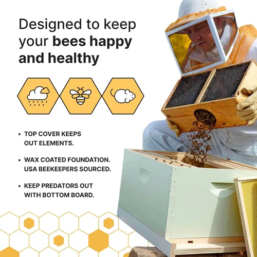 Vista 5 de Kit completo para colmena de abejas, sin pintar, ensamblado, hecho en Estados Unidos. Kit de colmena no pintado