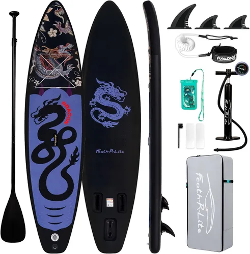 Vista 16 de FunWater Tabla de remo inflable de 11 pies y 10 pies 6 pulgadas con accesorios de tabla de remo de SUP de alta calidad, cubierta de EVA Grano