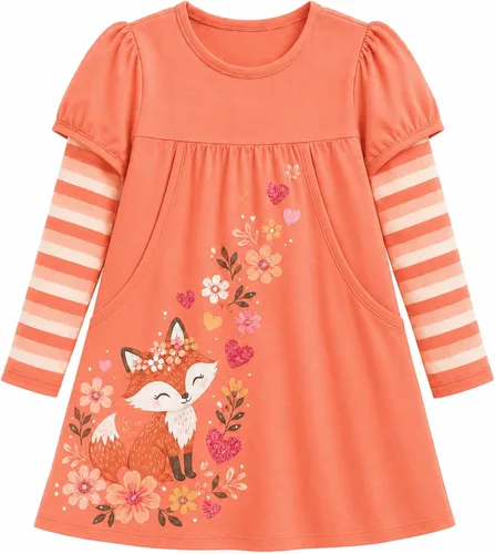 Vista 9 de VIKITA - Vestidos de invierno para niñas, de manga larga, ropa escolar para niñas de 2 a 12 años Alh5805