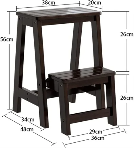 Vista 7 de Taburete portátil 2 en 1, taburete plegable multifuncional de madera de 2 escalones, taburete de escalera multifuncional, silla de banco