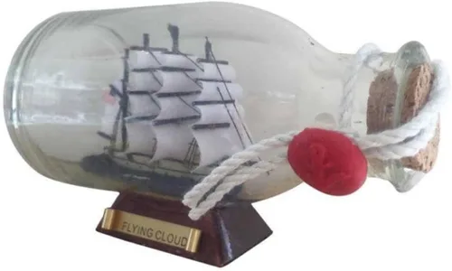 Vista 3 de Hampton Nautical Flying Cloud Ship en botella de vidrio, 5 pulgadas, color marrón