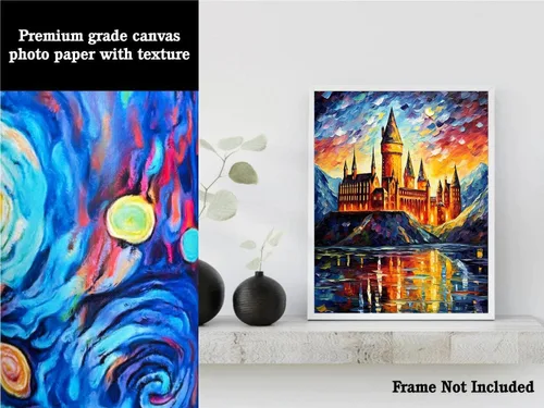 Vista 3 de Bestbuddy Pet 8 x 10 sin marco noche estrellada inspirada en el castillo medieval Edad Media Fantasía Europa Familia pintura al óleo impresión arte