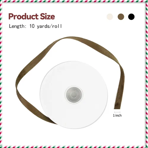 Vista 2 de Cinta de terciopelo de doble cara de 3/8 pulgadas, 10 yardas de cinta de terciopelo para decoración de coronas de Navidad, envoltura de regalos Camel