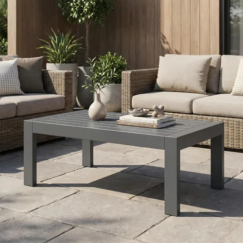 Vista 4 de Solaste - Mesa de café de aluminio para exterior, mesa rectangular de metal para patio todo clima, mueble para balcón, jardín, uso en interiores