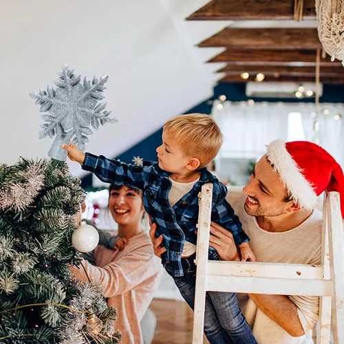 Vista 3 de Proyector de luces para la parte superior del árbol de Navidad con 6 modos de proyección, adorno de copo de nieve para la parte superior del árbol