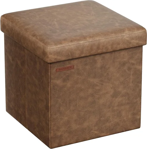 Vista 15 de SONGMICS cubo de almacenamiento de piel sintética, asiento, 15 pulgadas, Madera, Negro