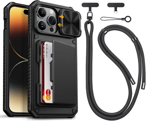 Vista 22 de Vihibii Funda para iPhone 13 Pro Max/iPhone 12 Pro Max con tarjetero (4 tarjetas) [bloqueo RFID] y cubierta de cámara deslizante, protección contra