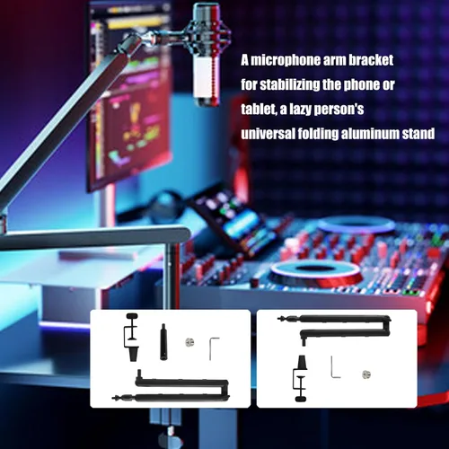 Vista 2 de 360 grados giratorio micrófono brazo brazo soporte aluminio construcción para teléfono tableta transmisión en vivo
