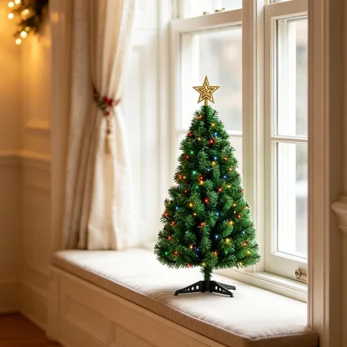 Vista 6 de Artificial Small Christmas Tree, 3FT Artificial Desktop Green Xmas Tree with String Light & 140 Branch Tips for Home Office Holiday Decor
