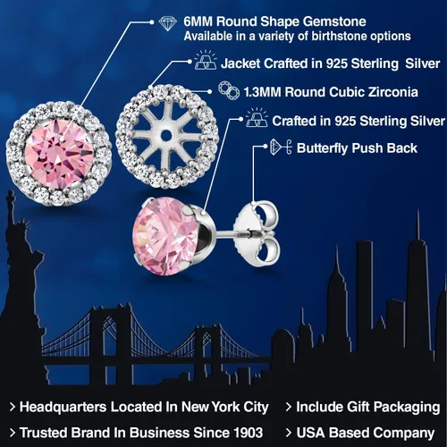 Vista 215 de Gem Stone King Aretes redondos de plata de ley 925 de 0.236 in con piedra natal extraíble para mujer