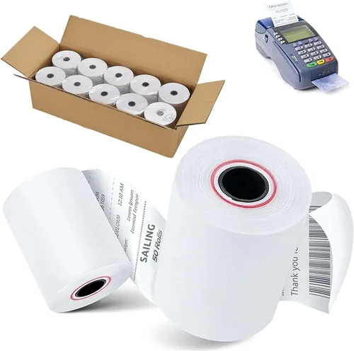 Vista 2 de [10 rollos] Rollos de papel térmico para recibos de 2 1/4 x 50, papel de alta calidad que se adapta a todos los terminales de tarjetas de crédito