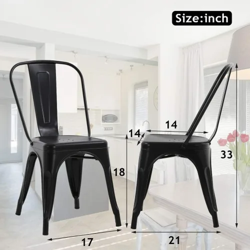Vista 3 de Sillas de metal para interiores y exteriores, sillas laterales apilables para restaurante, bistró, cafetería, Tolix con respaldo, juego de 2, sillas