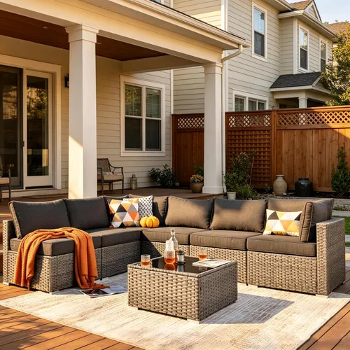 Vista 63 de HOOOWOOO Patio Sectional Furniture Set,2 Piece Couch Set with 2 Matching Armless Chairs(Beige)
