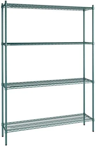 Vista 122 de Kit de 4 estantes de epoxi verde NSF de 21 x 72 pulgadas con postes de 86 pulgadas, estantería de almacenamiento resistente, kit de estantería